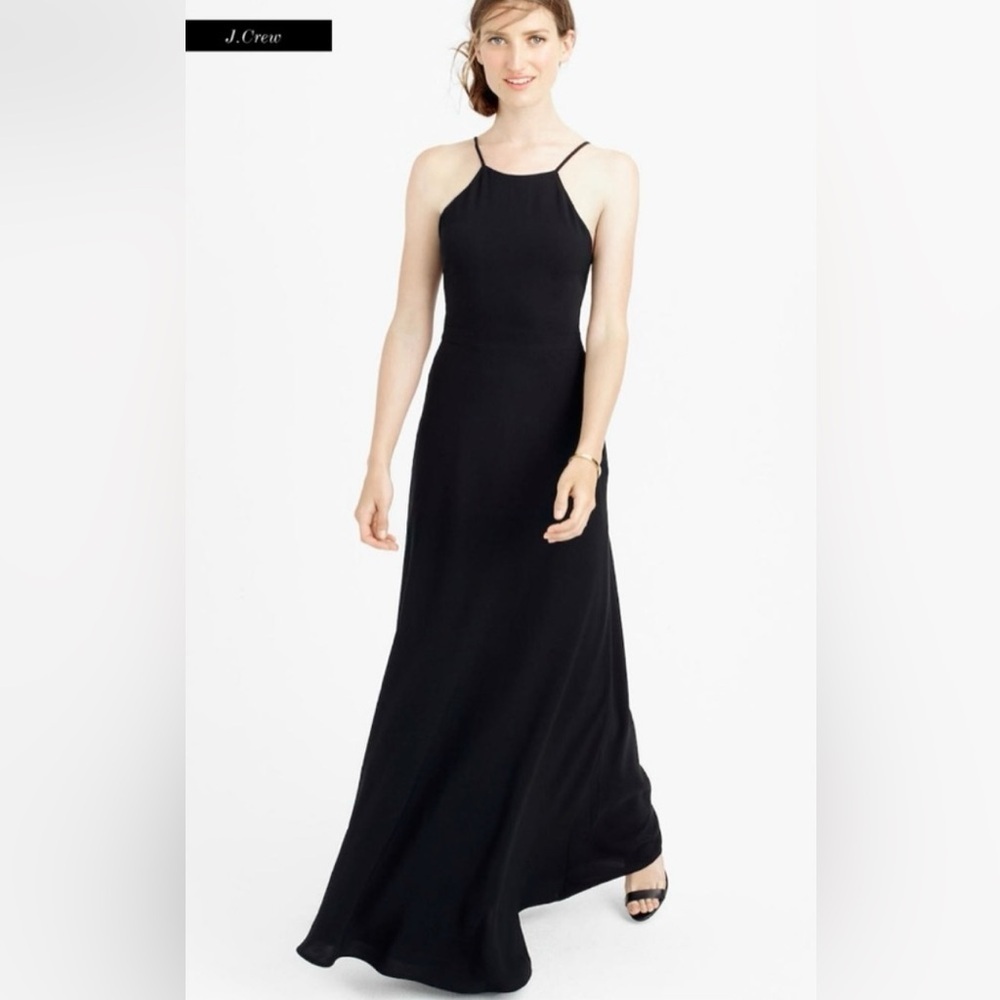 NTW J Crew Women's Carly Long Dress In Drapey Matte Crepe Black Sz 8